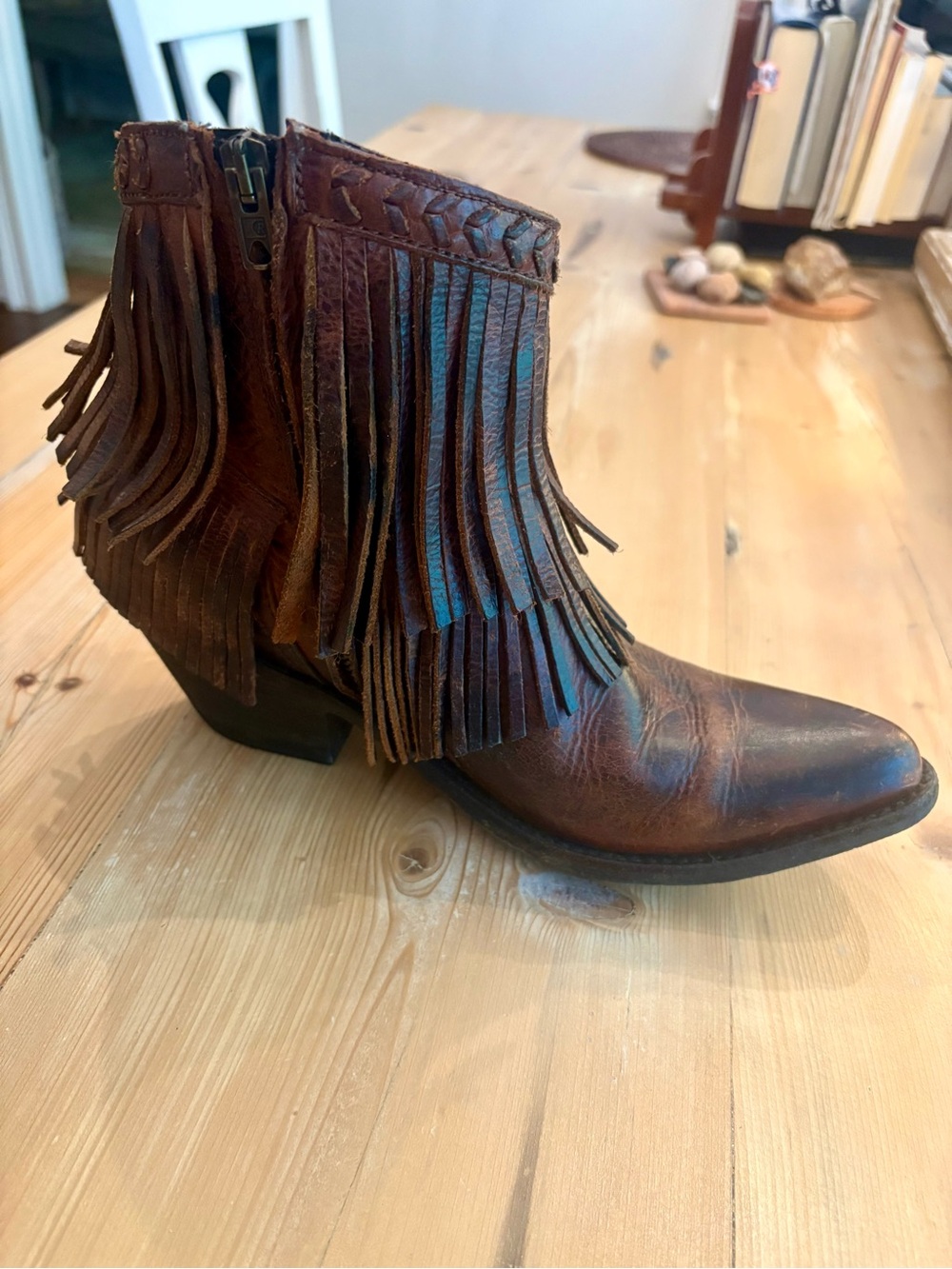 Old Gringo “Milani” Brown Leather Fringe Ankle Boots - Picture 5 of 11